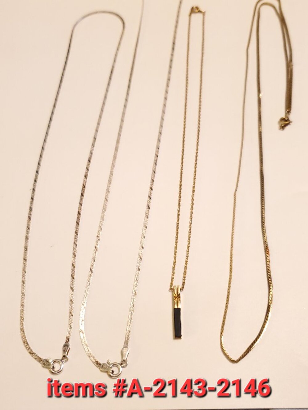 4 Necklaces, items #A -2143-2146,  wt. 17 grams.
